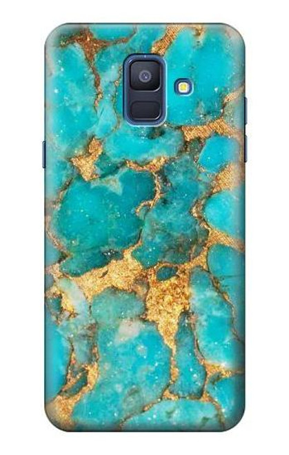 W2906 Aqua Turquoise Pierre Etui Coque Housse et Flip Housse Cuir pour Samsung Galaxy A6 (2018)