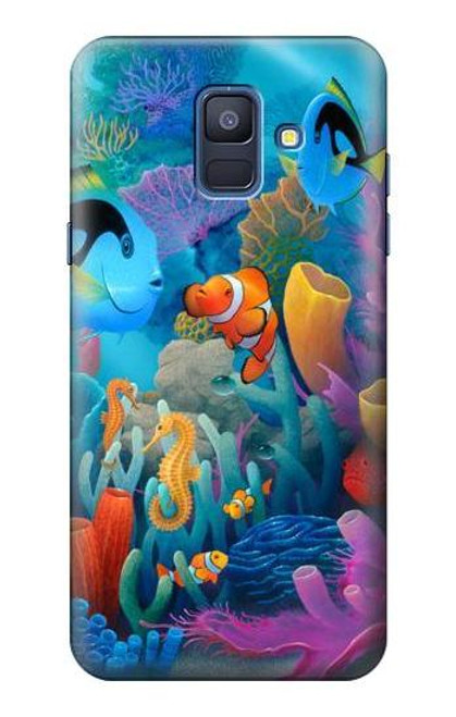 W3227 Monde sous-marin Dessin animé Etui Coque Housse et Flip Housse Cuir pour Samsung Galaxy A6 (2018)