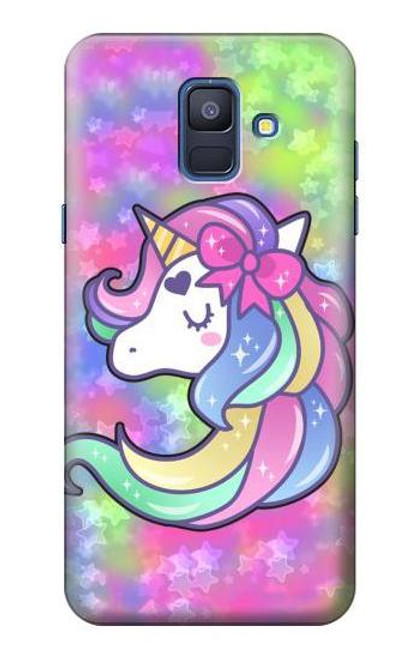 W3264 Pastel Licorne Etui Coque Housse et Flip Housse Cuir pour Samsung Galaxy A6 (2018)