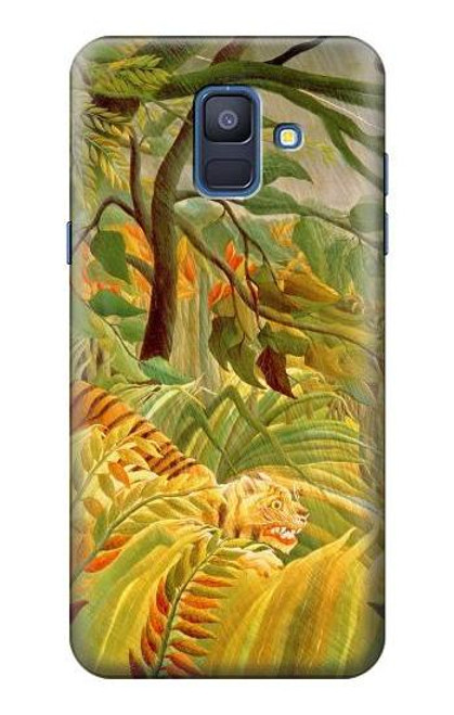 W3344 Henri Rousseau Tigre dans une tempête tropicale Etui Coque Housse et Flip Housse Cuir pour Samsung Galaxy A6 (2018)