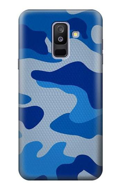 W2958 Armée Bleu Camo Camouflage Etui Coque Housse et Flip Housse Cuir pour Samsung Galaxy A6+ (2018), J8 Plus 2018, A6 Plus 2018