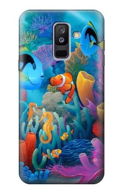 W3227 Monde sous-marin Dessin animé Etui Coque Housse et Flip Housse Cuir pour Samsung Galaxy A6+ (2018), J8 Plus 2018, A6 Plus 2018