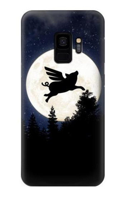 W3289 Cochon Volant Pleine Lune Nuit Etui Coque Housse et Flip Housse Cuir pour Samsung Galaxy S9