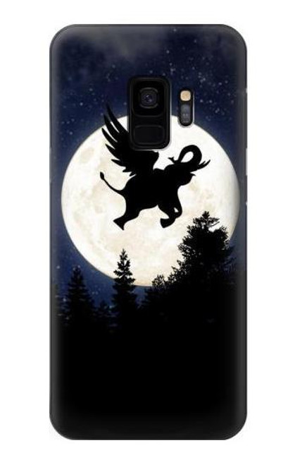 W3323 Voler l'Eléphant Nuit de pleine lune Etui Coque Housse et Flip Housse Cuir pour Samsung Galaxy S9