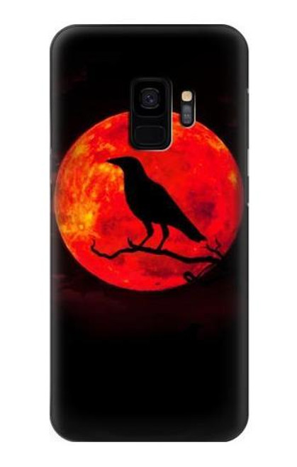 W3328 Corbeau Rouge Lune Etui Coque Housse et Flip Housse Cuir pour Samsung Galaxy S9