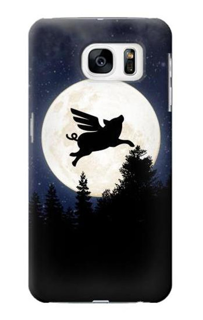 W3289 Cochon Volant Pleine Lune Nuit Etui Coque Housse et Flip Housse Cuir pour Samsung Galaxy S7