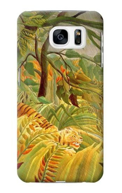 W3344 Henri Rousseau Tigre dans une tempête tropicale Etui Coque Housse et Flip Housse Cuir pour Samsung Galaxy S7