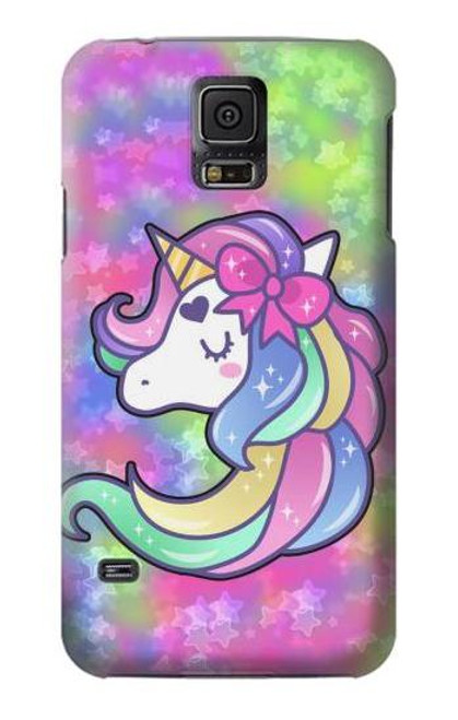 W3264 Pastel Licorne Etui Coque Housse et Flip Housse Cuir pour Samsung Galaxy S5