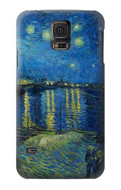 W3336 Van Gogh Nuit étoilée sur le Rhône Etui Coque Housse et Flip Housse Cuir pour Samsung Galaxy S5