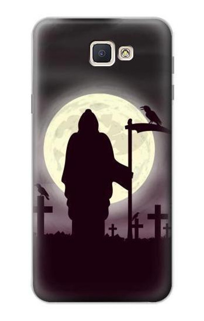 W3262 Lune de nuit faucheuse cimetière Etui Coque Housse et Flip Housse Cuir pour Samsung Galaxy J7 Prime (SM-G610F)