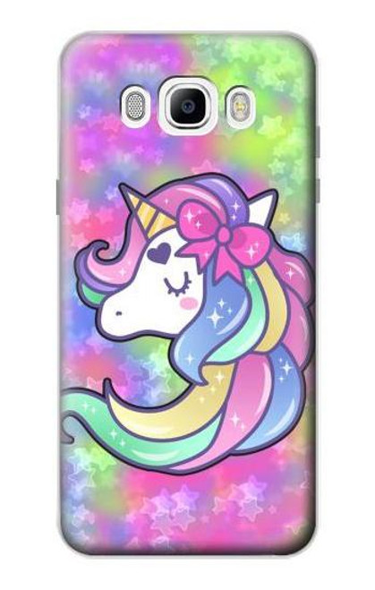 W3264 Pastel Licorne Etui Coque Housse et Flip Housse Cuir pour Samsung Galaxy J7 (2016)