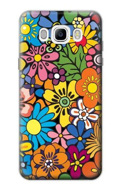 W3281 Motif coloré Hippie Fleurs Etui Coque Housse et Flip Housse Cuir pour Samsung Galaxy J7 (2016)