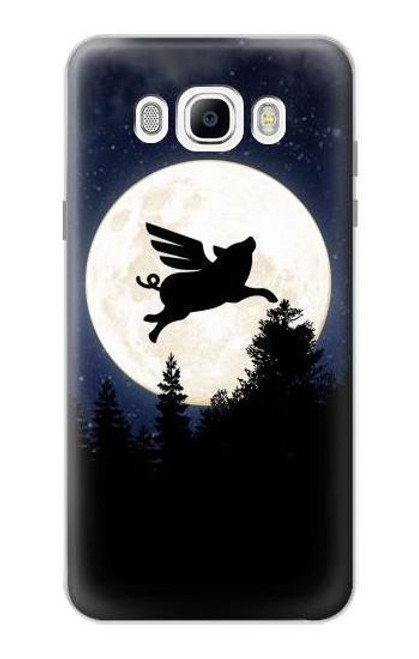 W3289 Cochon Volant Pleine Lune Nuit Etui Coque Housse et Flip Housse Cuir pour Samsung Galaxy J7 (2016)