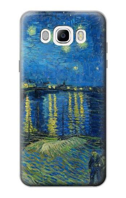 W3336 Van Gogh Nuit étoilée sur le Rhône Etui Coque Housse et Flip Housse Cuir pour Samsung Galaxy J7 (2016)