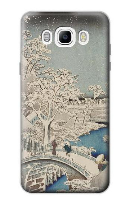 W3350 Utagawa Hiroshige Tambour Pont Yuhi Hill à Meguro Etui Coque Housse et Flip Housse Cuir pour Samsung Galaxy J7 (2016)