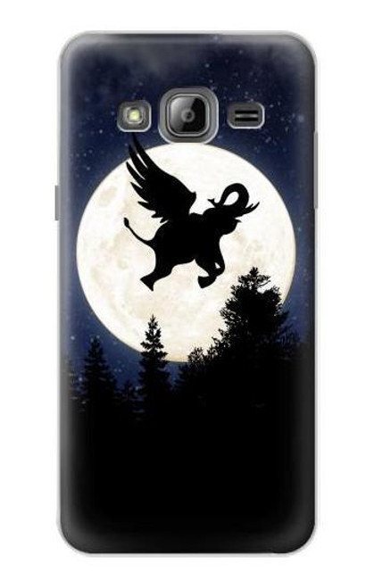 W3323 Voler l'Eléphant Nuit de pleine lune Etui Coque Housse et Flip Housse Cuir pour Samsung Galaxy J3 (2016)