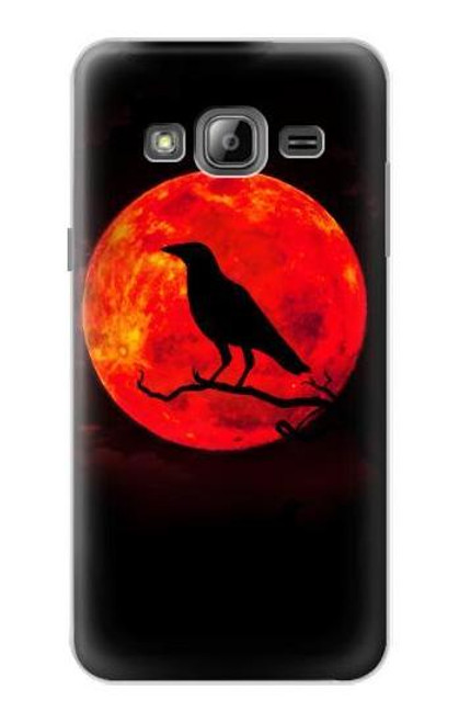 W3328 Corbeau Rouge Lune Etui Coque Housse et Flip Housse Cuir pour Samsung Galaxy J3 (2016)