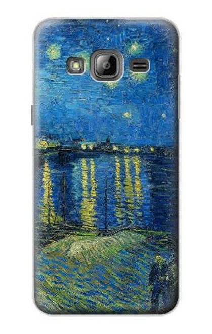 W3336 Van Gogh Nuit étoilée sur le Rhône Etui Coque Housse et Flip Housse Cuir pour Samsung Galaxy J3 (2016)