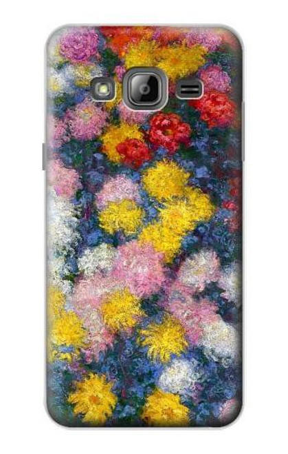 W3342 Claude Monet Chrysanthèmes Etui Coque Housse et Flip Housse Cuir pour Samsung Galaxy J3 (2016)