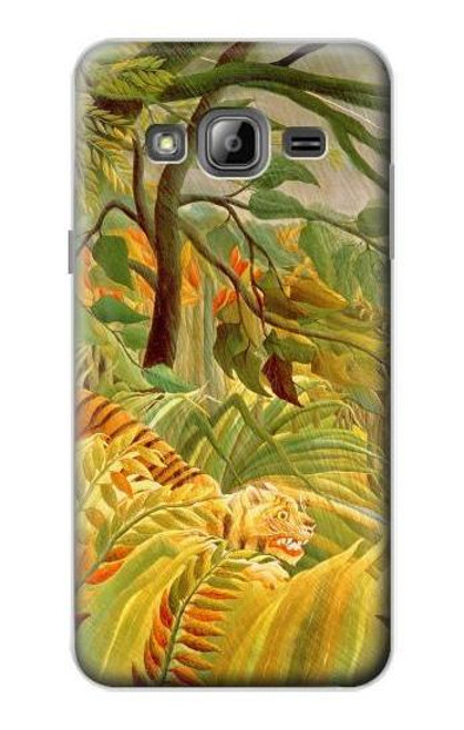 W3344 Henri Rousseau Tigre dans une tempête tropicale Etui Coque Housse et Flip Housse Cuir pour Samsung Galaxy J3 (2016)