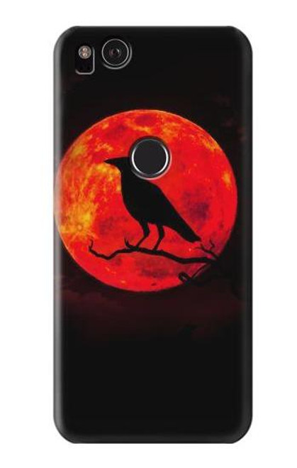 W3328 Corbeau Rouge Lune Etui Coque Housse et Flip Housse Cuir pour Google Pixel 2