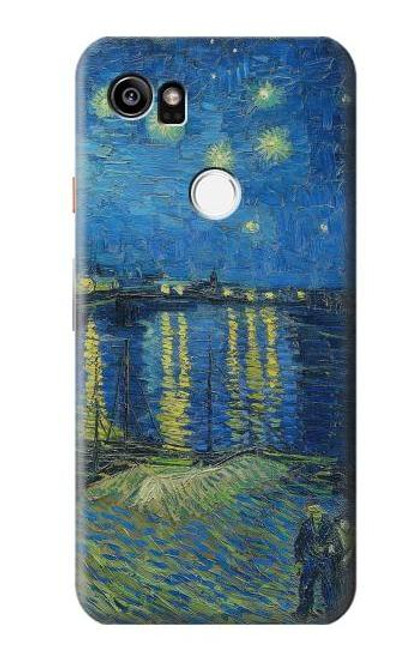 W3336 Van Gogh Nuit étoilée sur le Rhône Etui Coque Housse et Flip Housse Cuir pour Google Pixel 2 XL