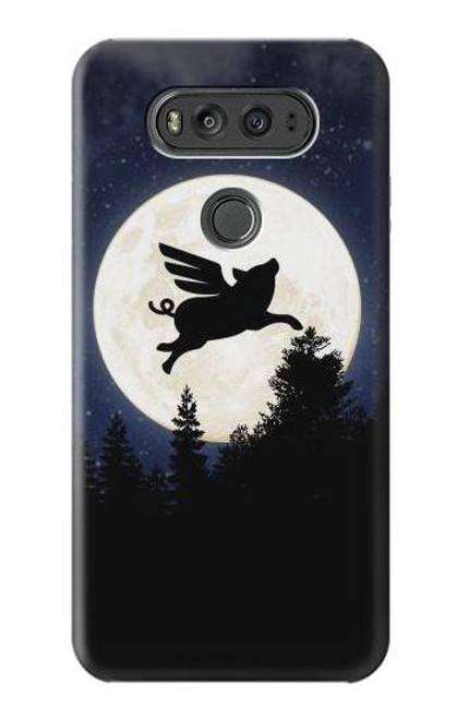 W3289 Cochon Volant Pleine Lune Nuit Etui Coque Housse et Flip Housse Cuir pour LG V20