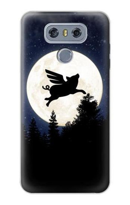 W3289 Cochon Volant Pleine Lune Nuit Etui Coque Housse et Flip Housse Cuir pour LG G6