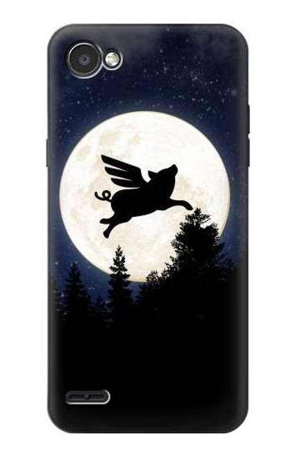 W3289 Cochon Volant Pleine Lune Nuit Etui Coque Housse et Flip Housse Cuir pour LG Q6