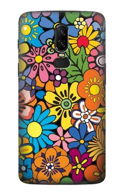 W3281 Motif coloré Hippie Fleurs Etui Coque Housse et Flip Housse Cuir pour OnePlus 6