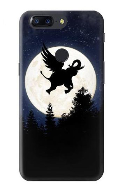 W3323 Voler l'Eléphant Nuit de pleine lune Etui Coque Housse et Flip Housse Cuir pour OnePlus 5T