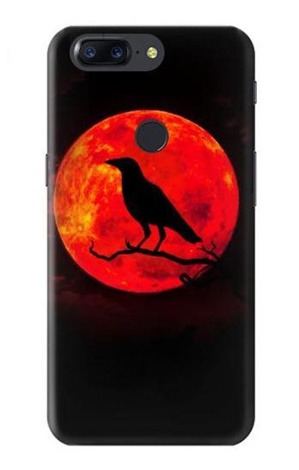 W3328 Corbeau Rouge Lune Etui Coque Housse et Flip Housse Cuir pour OnePlus 5T