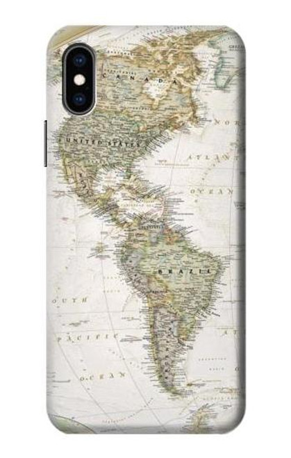 W0604 Carte du monde Etui Coque Housse et Flip Housse Cuir pour iPhone X, iPhone XS