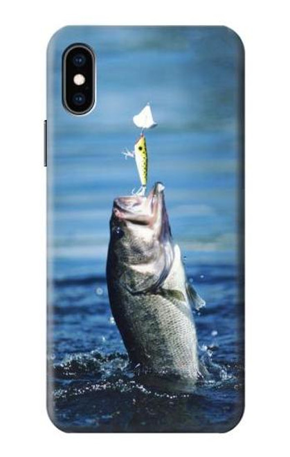 W1594 Pêche à l'achigan Etui Coque Housse et Flip Housse Cuir pour iPhone X, iPhone XS