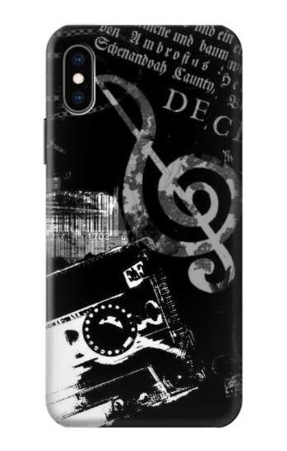 W3197 Musique Cassette note Etui Coque Housse et Flip Housse Cuir pour iPhone X, iPhone XS