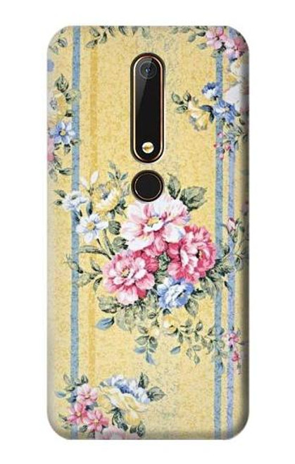 W2229 Fleurs millésimé Etui Coque Housse et Flip Housse Cuir pour Nokia 6.1, Nokia 6 2018