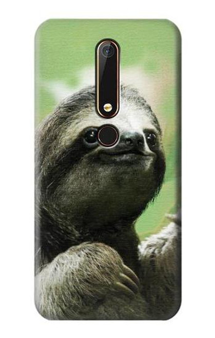 W2708 Sourire Sloth Etui Coque Housse et Flip Housse Cuir pour Nokia 6.1, Nokia 6 2018