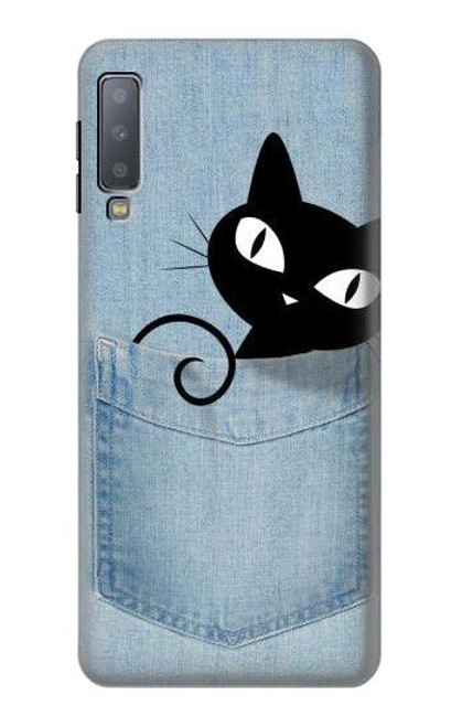 W2641 Noir Chat Poche Etui Coque Housse et Flip Housse Cuir pour Samsung Galaxy A7 (2018)