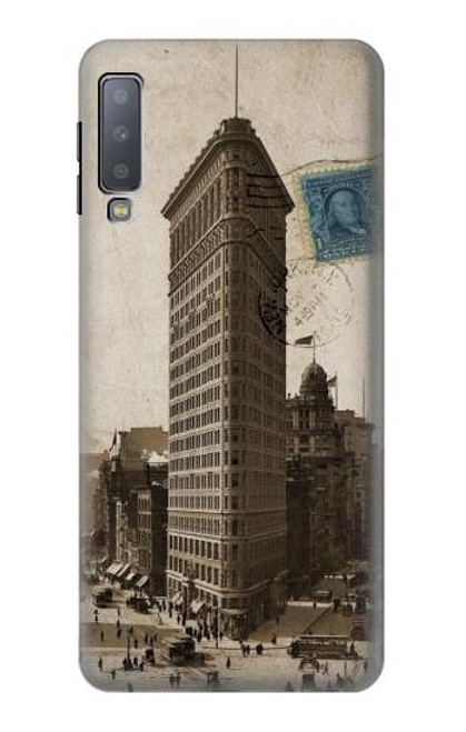 W2832 New York 1903 Flatiron Cartes Postales Bâtiment Etui Coque Housse et Flip Housse Cuir pour Samsung Galaxy A7 (2018)