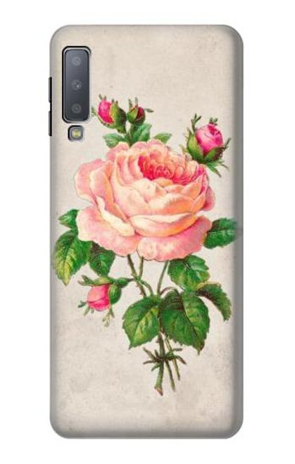 W3079 Rose Rose millésimé Etui Coque Housse et Flip Housse Cuir pour Samsung Galaxy A7 (2018)