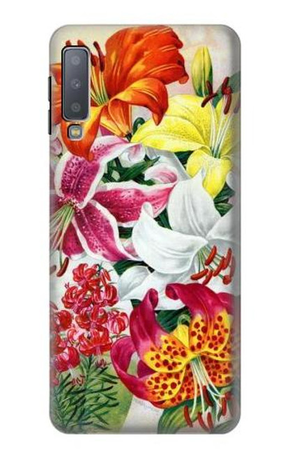 W3205 Fleurs Art Retro Etui Coque Housse et Flip Housse Cuir pour Samsung Galaxy A7 (2018)