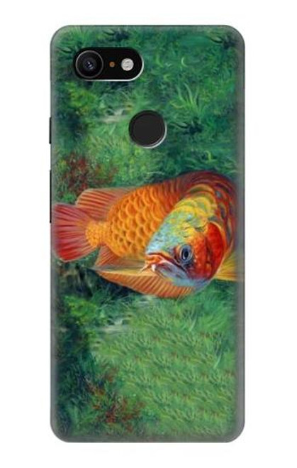 W1157 Rouge Arowana Poisson Etui Coque Housse et Flip Housse Cuir pour Google Pixel 3