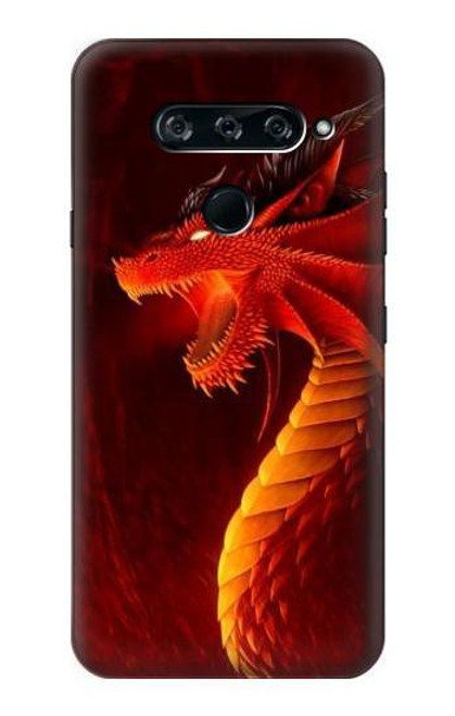 W0526 Dragon Rouge Etui Coque Housse et Flip Housse Cuir pour LG V40, LG V40 ThinQ