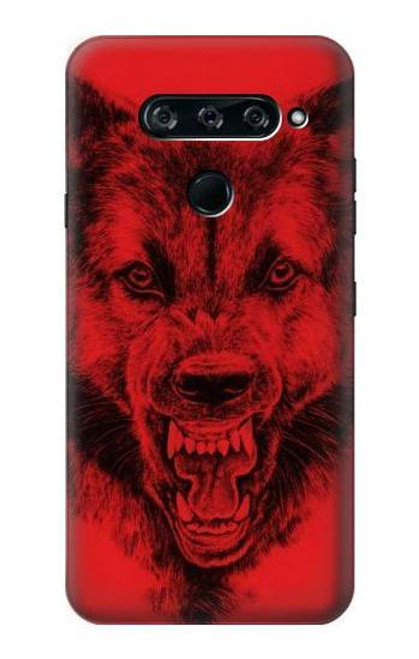 W1090 Rouge Loup Etui Coque Housse et Flip Housse Cuir pour LG V40, LG V40 ThinQ