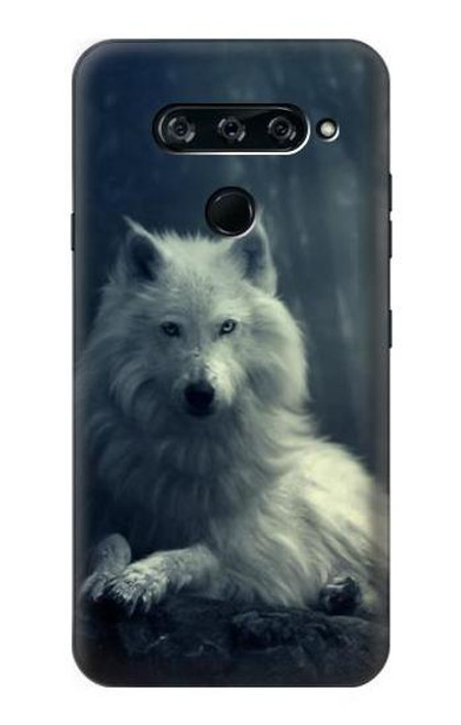 W1516 Loup blanc Etui Coque Housse et Flip Housse Cuir pour LG V40, LG V40 ThinQ