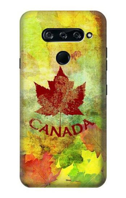 W2523 Canada Feuille d'érable d'automne Etui Coque Housse et Flip Housse Cuir pour LG V40, LG V40 ThinQ