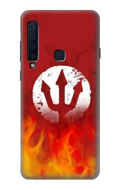 W2803 Feu Rouge Diable Lance Symbole Etui Coque Housse et Flip Housse Cuir pour Samsung Galaxy A9 (2018), A9 Star Pro, A9s