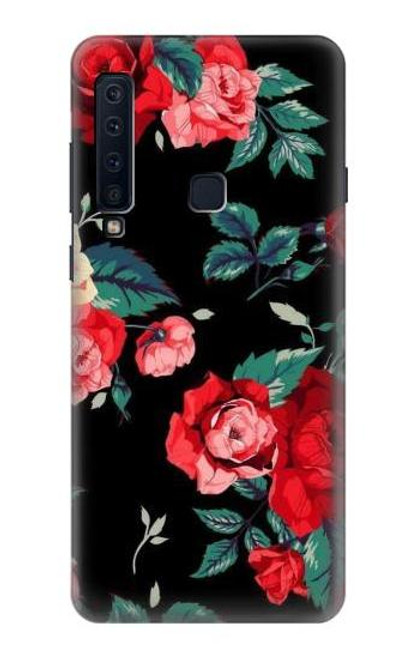 W3112 Motif floral Rose Noir Etui Coque Housse et Flip Housse Cuir pour Samsung Galaxy A9 (2018), A9 Star Pro, A9s