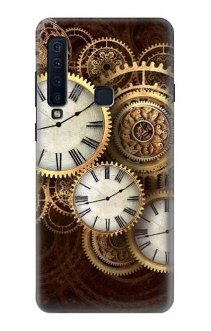 W3172 Horloge or Etui Coque Housse et Flip Housse Cuir pour Samsung Galaxy A9 (2018), A9 Star Pro, A9s