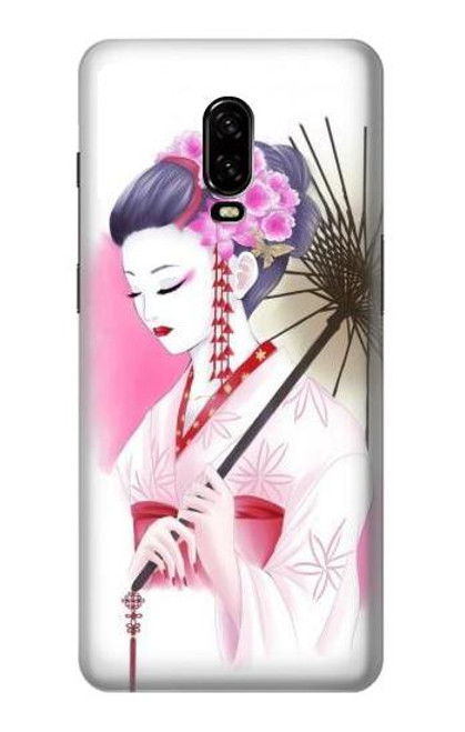 W2579 Traditionnelle japonaise Geisha Kimono Etui Coque Housse et Flip Housse Cuir pour OnePlus 6T